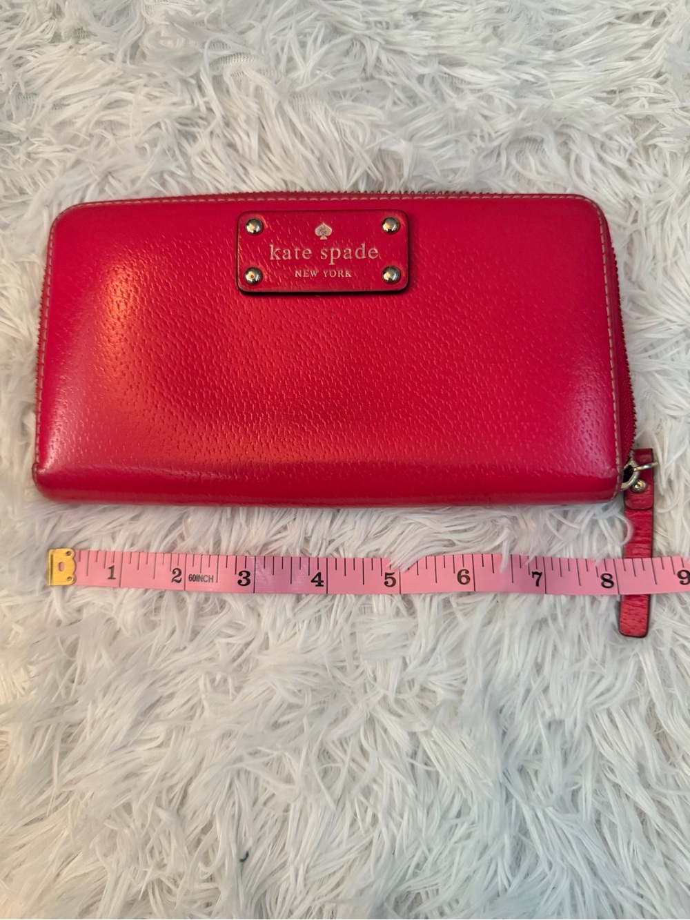 Kate Spade Vibrant Red Zip-Around Wallet with multi card holders & compartments